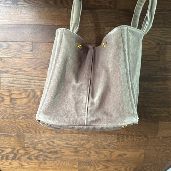 Authentic Prada Canapa Hand Bag tote Lg Dark Beige/brownish  tan color Canvas - Picture 14 of 17